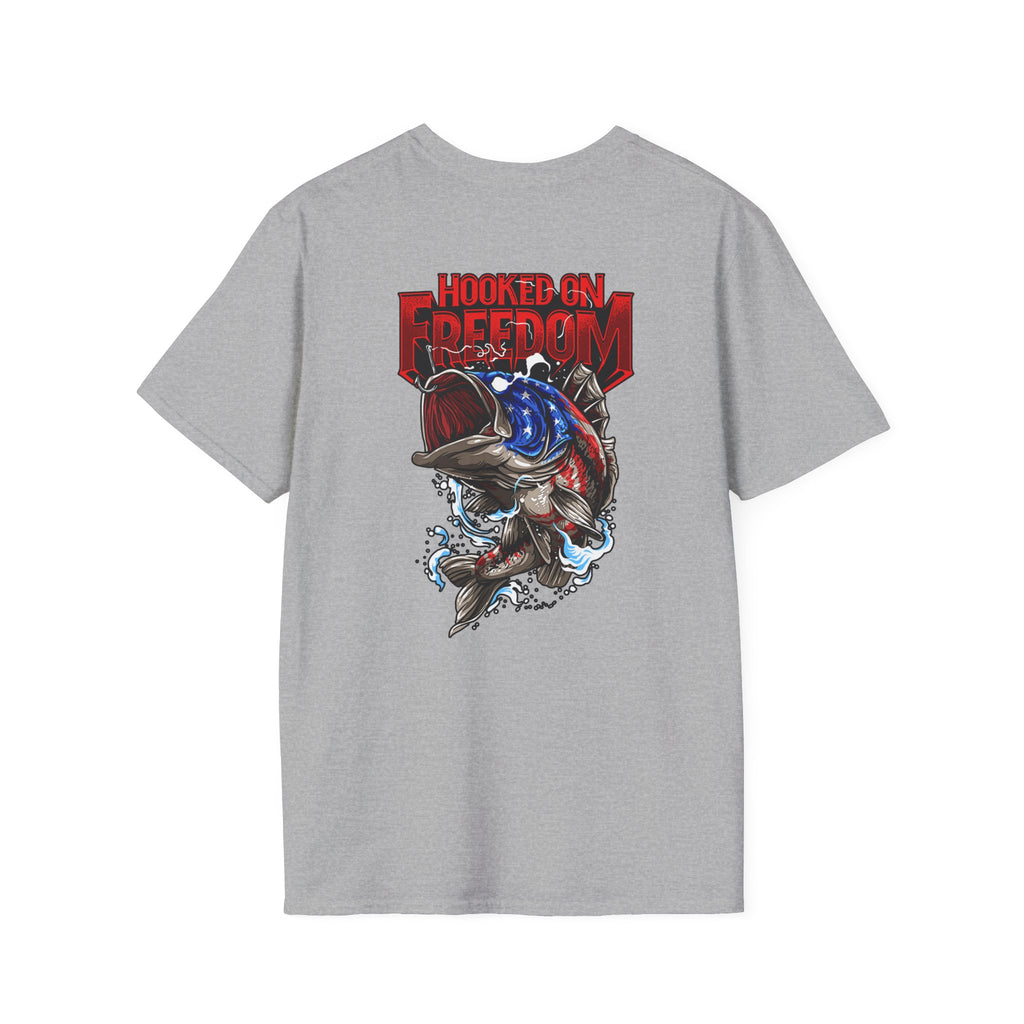 Hooked on Freedom Unisex Softstyle T-Shirt - Comfortable and Bold Graphic Tee for Outdoor Lovers