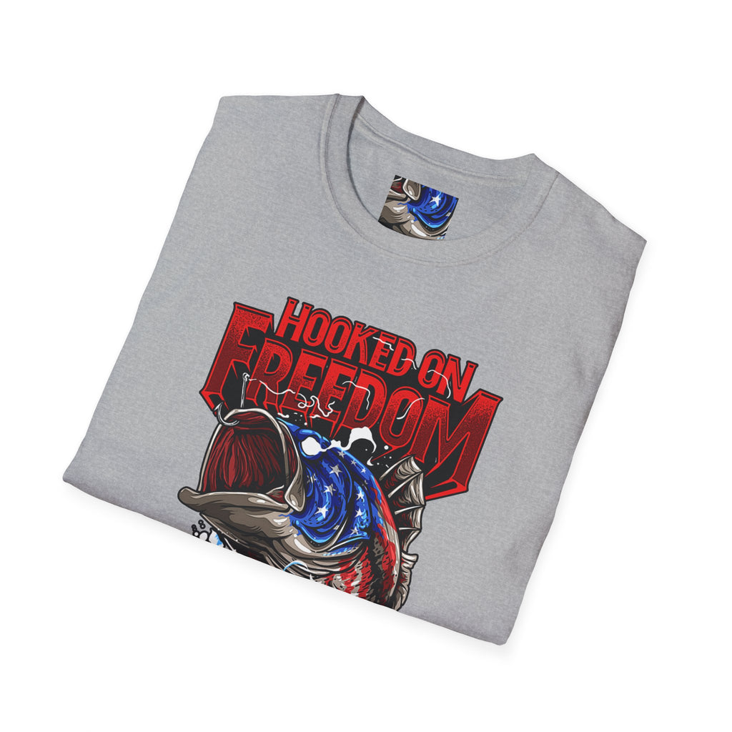 Hooked on Freedom Unisex Softstyle T-Shirt - Comfortable and Bold Graphic Tee for Outdoor Lovers