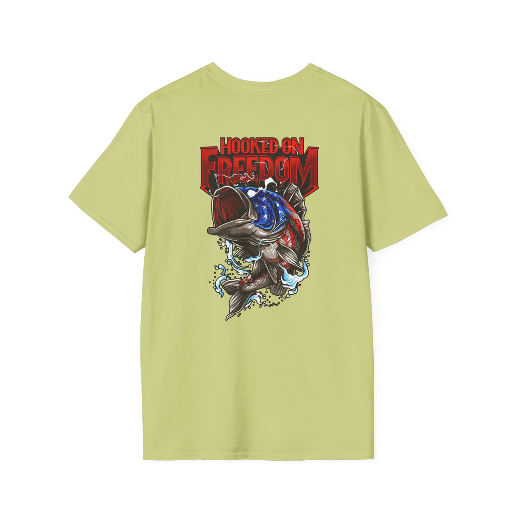 Hooked on Freedom Unisex Softstyle T-Shirt - Comfortable and Bold Graphic Tee for Outdoor Lovers