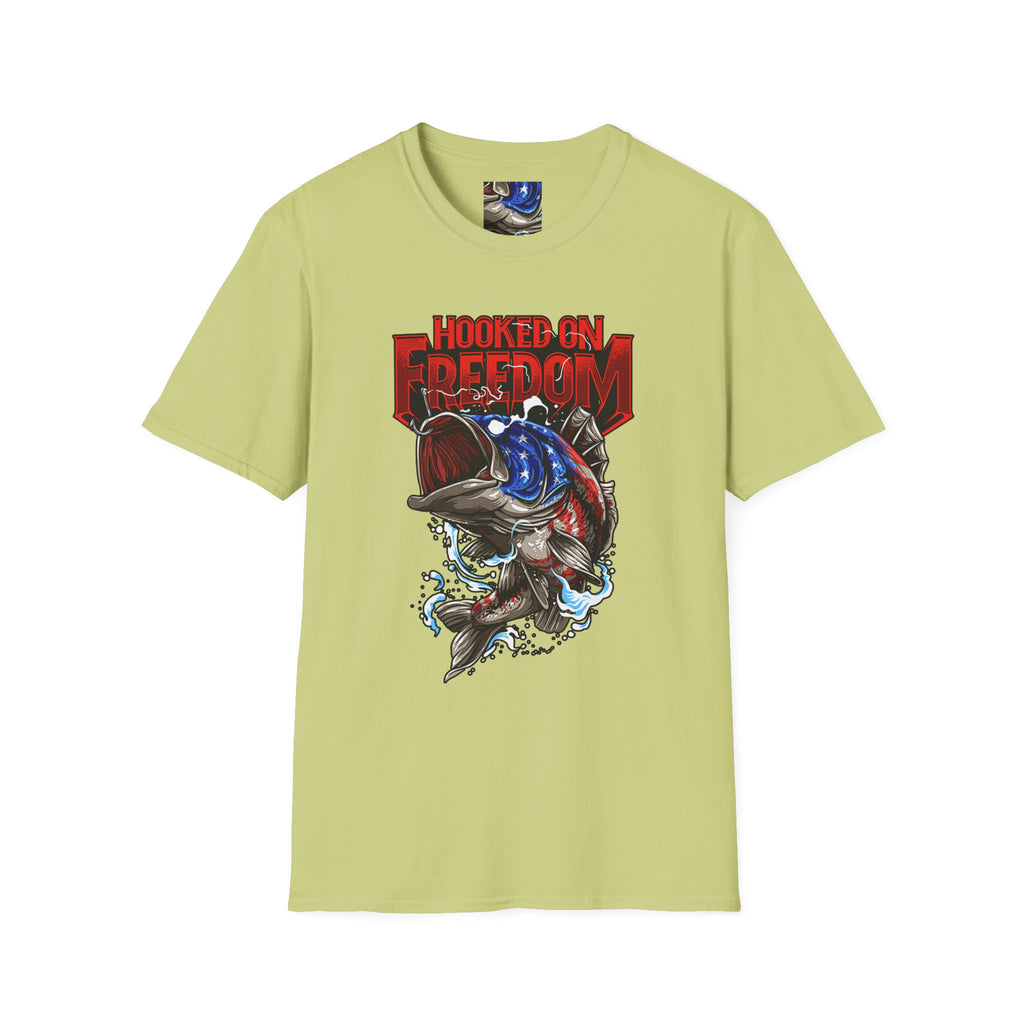 Hooked on Freedom Unisex Softstyle T-Shirt - Comfortable and Bold Graphic Tee for Outdoor Lovers