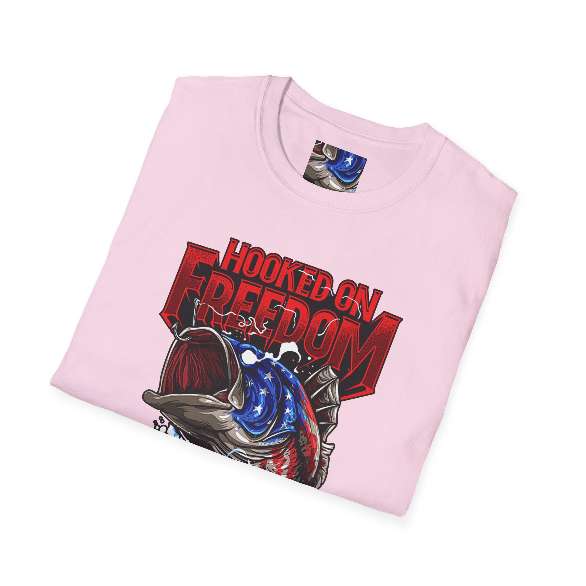 Hooked on Freedom Unisex Softstyle T-Shirt - Comfortable and Bold Graphic Tee for Outdoor Lovers