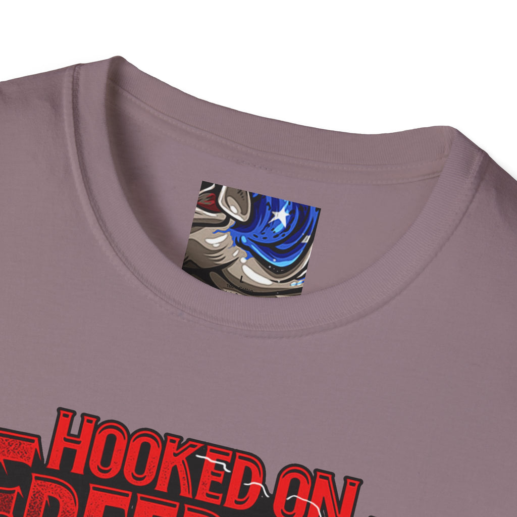 Hooked on Freedom Unisex Softstyle T-Shirt - Comfortable and Bold Graphic Tee for Outdoor Lovers