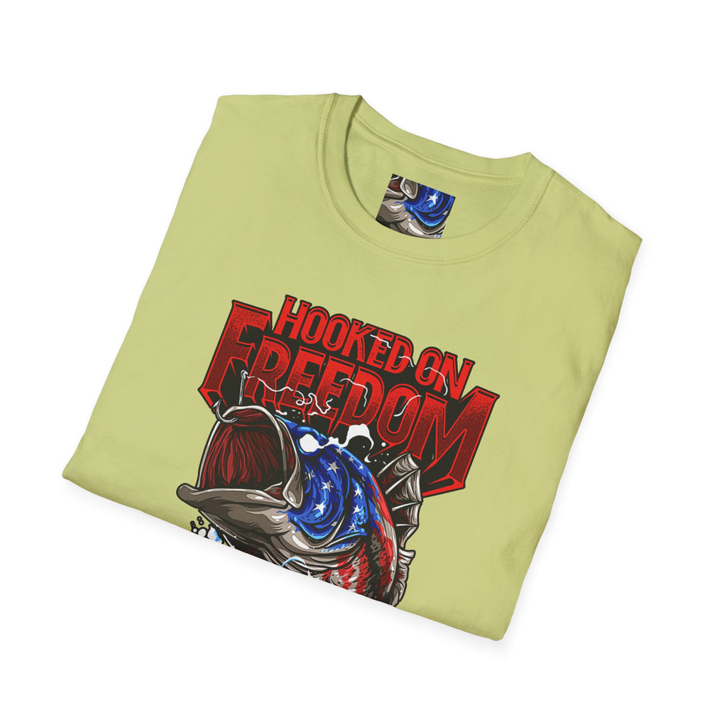 Hooked on Freedom Unisex Softstyle T-Shirt - Comfortable and Bold Graphic Tee for Outdoor Lovers