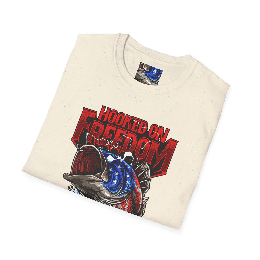 Hooked on Freedom Unisex Softstyle T-Shirt - Comfortable and Bold Graphic Tee for Outdoor Lovers