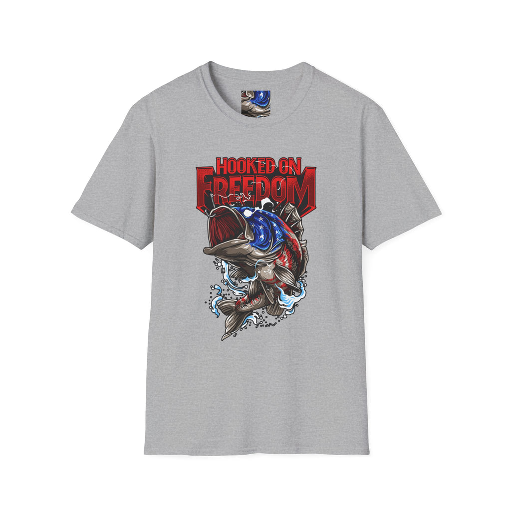 Hooked on Freedom Unisex Softstyle T-Shirt - Comfortable and Bold Graphic Tee for Outdoor Lovers