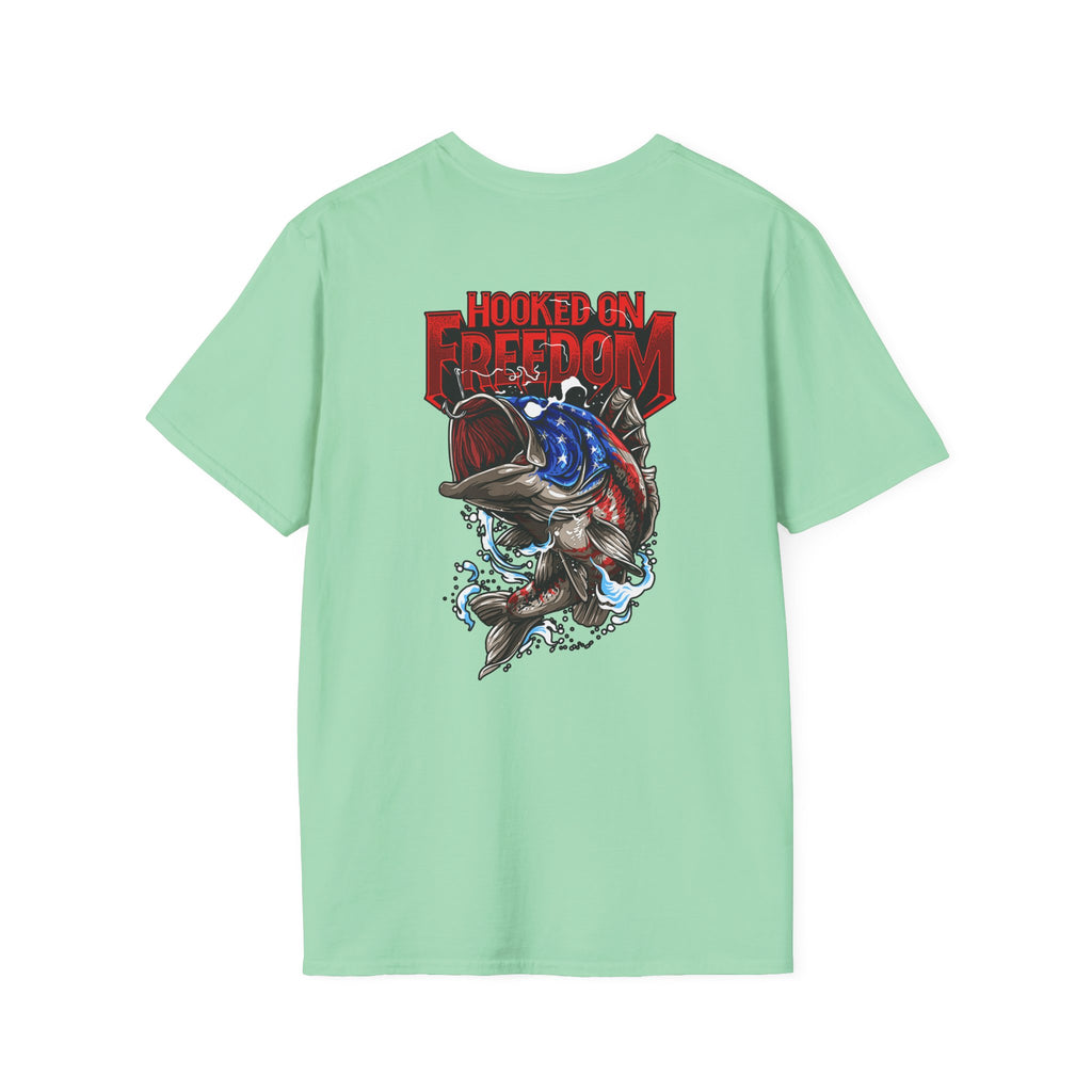 Hooked on Freedom Unisex Softstyle T-Shirt - Comfortable and Bold Graphic Tee for Outdoor Lovers