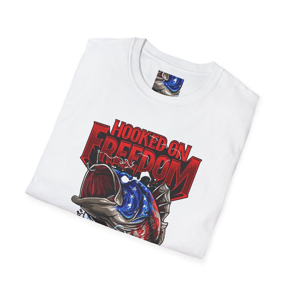 Hooked on Freedom Unisex Softstyle T-Shirt - Comfortable and Bold Graphic Tee for Outdoor Lovers