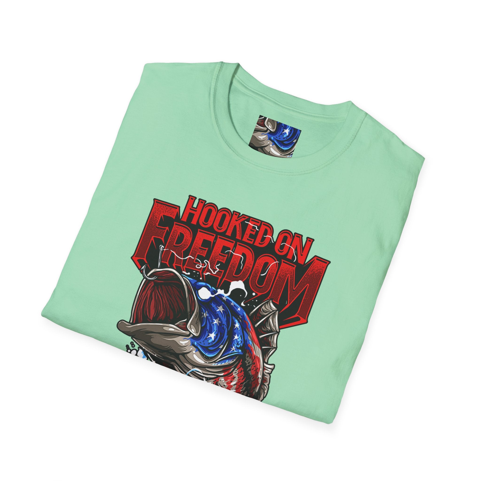 Hooked on Freedom Unisex Softstyle T-Shirt - Comfortable and Bold Graphic Tee for Outdoor Lovers