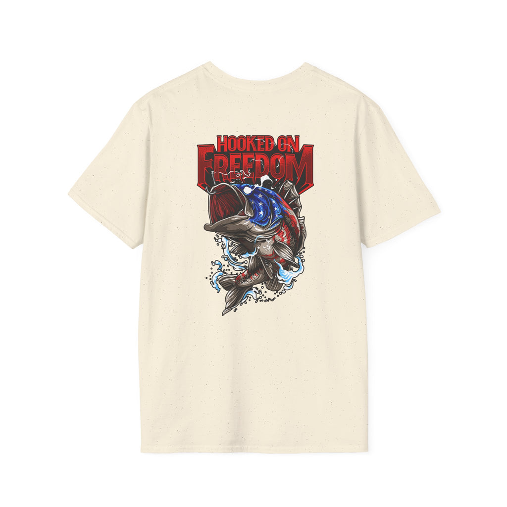 Hooked on Freedom Unisex Softstyle T-Shirt - Comfortable and Bold Graphic Tee for Outdoor Lovers